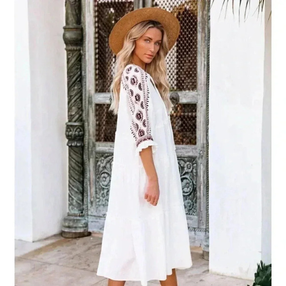EN CRÈME WAY OF LIFE COTTON EMBROIDERED MIDIDRESS SIZE S - Picture 2 of 13